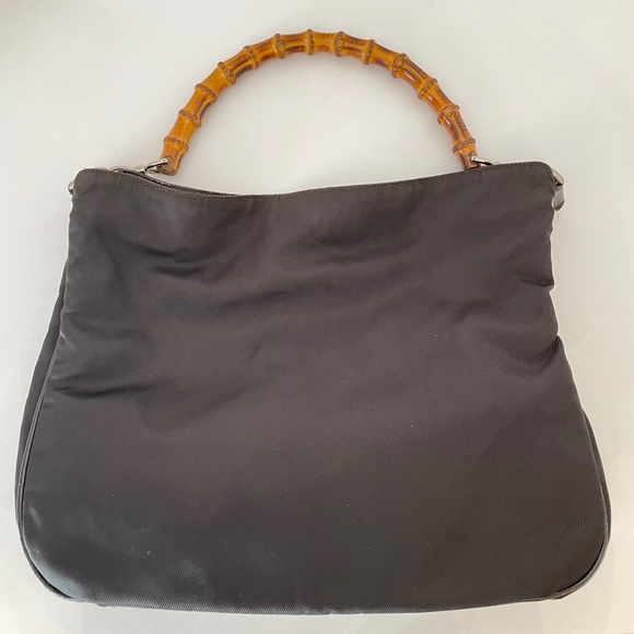 Gucci Brown Nylon Bamboo handle Shoulder Bag/ Rare Vintage - Picture 3 of 16